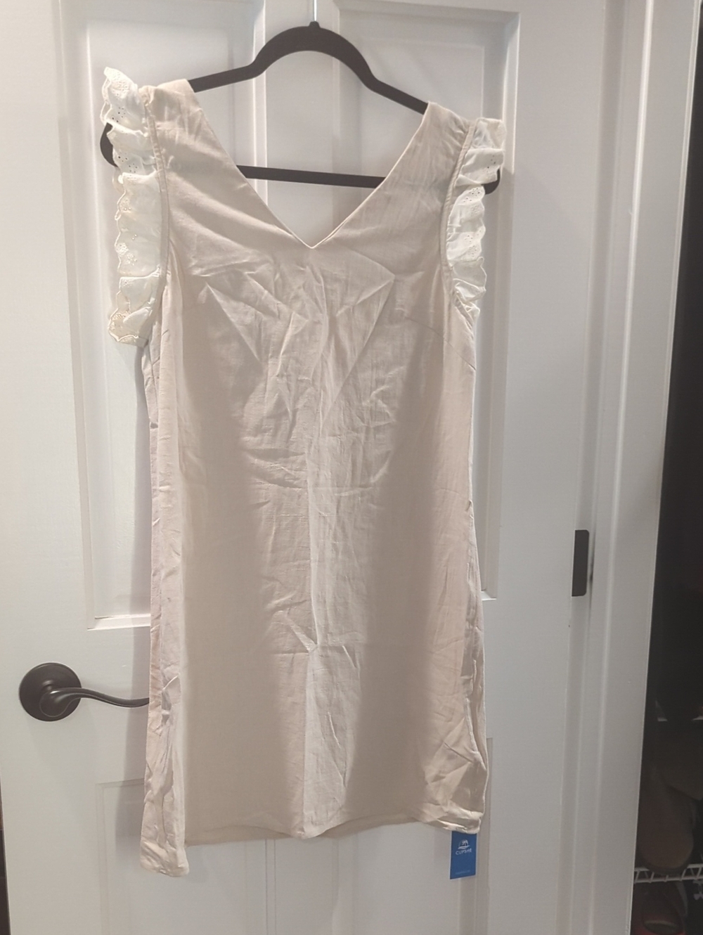 Cupshe Cream Ruffle-Shoulder V-Neck  Cotton Dress